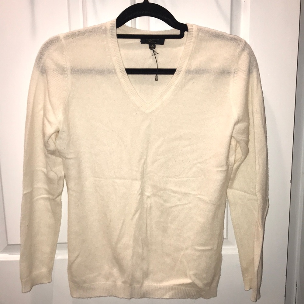 Ivory Cashmere V-Neck Sweater